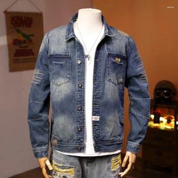 Men's Jackets Distressed Blue Denim Jacket Korean-Style Fashionable Retro Slim Youth Nostalgic Casual Motorcycle