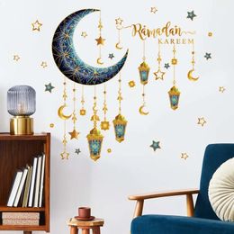 Ramadan Kareem Wall Stickers Eid Mubarak Decor Moon Star Lantern Window Sticker Muslim Islamic Home 240312