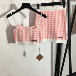 Two Piece Dress designer Ladylike Plaid Women Camisole Skirt Embroidery Letter Vest High Waist Package Hip Sexy Knit Shirt Set F50O