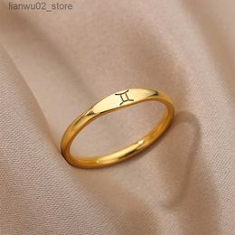 Wedding Rings Tiny Zodiac Womens Signature Ring Stainless Steel Gold Constellation Gemini Birthday Ring Bijoux Women Q240315