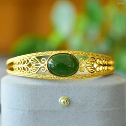 Bangle Hollow Out Bracelet Pure Natural Hetian Jade Green Fashion Luxe Women's Cuff Jewelry Valentines Gift Waterproof