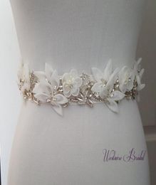 Custom Made Exquisite Beaded Flowers Wedding Belt For Bridal Wedding Accessory Rhinestone Crystals Wedding Sashes With Ribbon255478292006