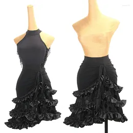 Stage Wear 2024 Latin Dance Skirt Women Stringy Selvedge Black Adult Rumba Salsa Clothes Practice Performance DNV19256