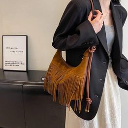 Evening Bags Frosted PU Leather Women Shoulder Bag Vintage Fringe Tassel Women's Handbags Purses