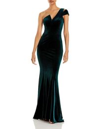 Women's Elegant Green Velvet Evening Formal Dress 2024 One Shoulder Pleated Long Prom Party Gowns Robe De Soiree Vestidos Feast