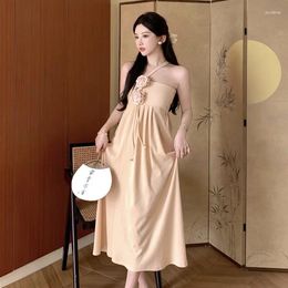 Casual Dresses High Class Gentle Wind Flower Halter Dress For Women's Summer Waist Length Skirt