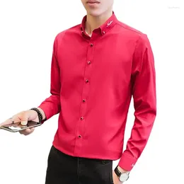 Men's Dress Shirts Four Season Long Sleeved Stretch Shirt Embroidered For Male Youth Casual Brand Fashion Man Top Plus Size