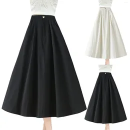 Skirts Summer Fresh Black White Pleated Skirt Korean Solid Colour Casual High Waist A Line Faldas Students Flowy Pockets Long