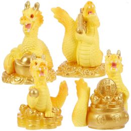 Garden Decorations 4 Pcs 2024 Year Dragon Ornaments Dashboard Toy Zodiac Figurine Statue Interior