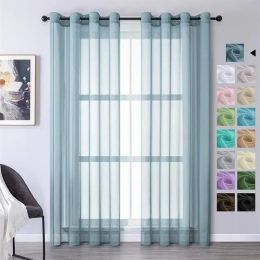 Curtains BILEEHOME Blue Modern Tulle Curtains for Living Room Bedroom Sheer Voile Window Treatment Organza Curtains Fabric Drapes Custom