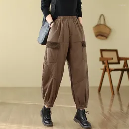 Women's Pants 2024 Winter Arts Style Women Vintage Thickening Warmth Ankle-length Casual Loose Fit Elastic Waist Harem V886