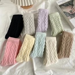 Women Socks Winter Warm Towel Braid Pattern Thickened Coral Velvet Floor Supersoft Twist Mid-Tube Home