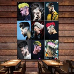 Accessories Stylish Side Sculpture Hairstyles for Men Dye Hair Poster Banner Flag Barber Shop Signboard Haircut & Shave Salon AD Tapestry