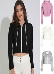 Women Plain Hoodies Crop Top Outdoor Sports Sweatshirt Hooded Coat Casual Zip up Jacket Outwear Sports Clothing Shirt12444214