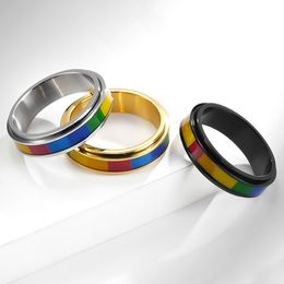 Gold Rotatable Stainless Steel Rainbow Flag Ring Lala Homosexuality Lesbian Rings for Lover women men Fashion Jewellery