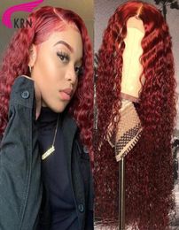 Red Colour 13x4 Lace Front synthetic Wigs Pre Plucked Curly Wig Natural Hairline Deep Part Brazilian Wig2428174