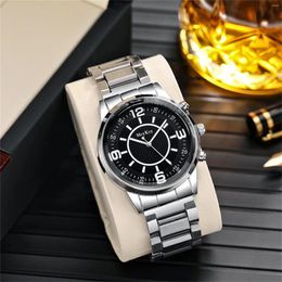 Wristwatches Luxury Business Men'S Watch Fashion Double Round Dial Digit Display Quartz Wristwatch Alloy Steel Band For Men