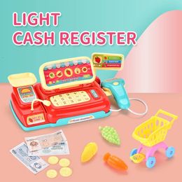 Cashier Pretend Play Toy Set Cash Register Food Fruit Music Light Boy Girl Birthday Gift 240301