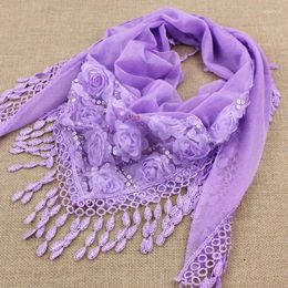 Scarves 1PC Female Women Tassel Shawls And Autumn Silk Flower Lace Triangle Pendant Scarf Fashion