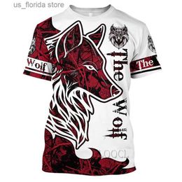 Men's T-Shirts 2023 New Mens T-shirt Wolf Print Jersey Summer O Neck Casual Short Slve Blouse Oversized Daily Sweatshirt Cheap Mens Clothing Y240315