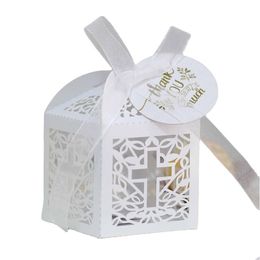 Gift Wrap Cross Laser Cut Wedding Favors Gifts Box Hollow Relius Candy Boxes With Ribbon Baptism Baby Shower Party Decor Drop Delive Dhu1O