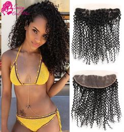 Mongolian kinky curly Lace Fronta Closure Mongolian Remy Hair Extensions Brown Closure Mongolian Virgin Hair Jerry Curly Natural C6531252