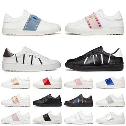 Open Sneaker Designer Casual Shoes Women Mens Stud Rivet Calfskin Leather White Black Pink Gold Silver Midnight Navy Platform Sneakers Loafers Flat Trainers 35-46