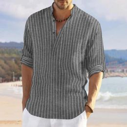 Men's Casual Shirts Stand Collar Shirt Men Striped Print Stylish With Cufflink Detail Soft For Spring