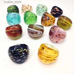 Cluster Rings 13 PCS Randomly Mixed With Coloured Glaze Murano Hot Gold Foil Colour Rings More 17-19 MM L240315