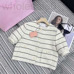 Women's T-Shirt designer 2024 Early Spring New Nanyou Miu Elegant and Style Letter Sticker Embroidered Thick Tweed Striped Short sleeved Top for Women 1OWO