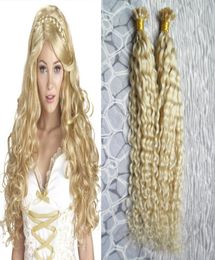 Curly fusion hair extensions 100g 613 blonde virgin hair pre bonded u tip hair extensions human6288521