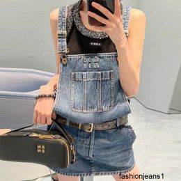 Basic & Casual Dresses High version 24 early spring M Miao classic H-shaped fashionable patch embroidered decoration versatile shoulder strap skirt denim skirt GK6V