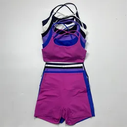 Active Sets Solid Color Yoga Set Women Gym Workout Clothes Running Sport Suit 2pcs Cross Back Fitness Bra High Waist Shorts Stretch Soft