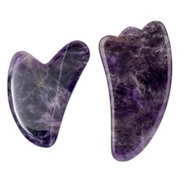 Natural Amethyst Gua Sha Scraper Massager Jade Stone Guasha Scraping Board SPA Body Neck Massage Therapy Beauty Face Care 240313