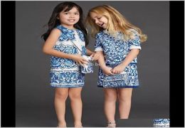 Girls Spring Luxury Big Princess Jacquard China Blue Art Sleeveless Cotton Dress Children Clothing Kids Vest Dresses Fcty1 60Hmy1448551