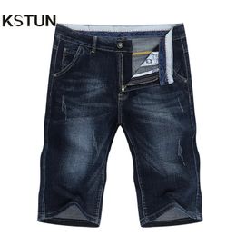 KSTUN Summer Shorts Jeans Men Denim Pants Stretch Dark Blue Fashion Design Mens Jeans Slim Straight Male Short Jeans Hombre 240313