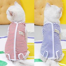 Dog Apparel Stripped Cat Pajamas Onesie Girls Pet Gown Clothes Puppy Kitten Wrapped Belly Jumpsuit For Small Dogs York