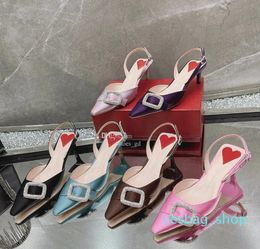 Fibbia di cristallo Scarpe SilkHeel Sandalo slingback per donna décolleté tacco tacco a spillo 55mm Scarpe eleganti Sandali firmati di lusso Cena Matrimonio Con scatola