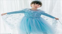Cosplay Girl Dress Sequins Blue Princess DressSnowflake Cape for Performance Show Baby Clothes 27Y E8154309408