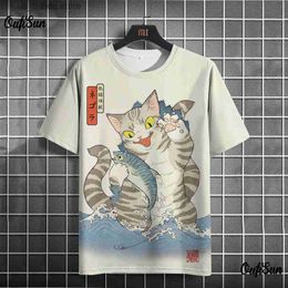 Men's T-Shirts Anime Cat T-shirt For Men Summer O Neck Trendy Short Slve Ts Oversized Strtwear Casual Sweatshirt Male Basic Clothing Tops Y240315