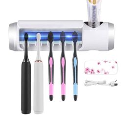 UV Toothbrush Sanitizer Wall Mounted UV Toothbrush Holder with Sterilization Function Buildin Fan and 5 Toothpaste Holder9992953