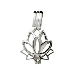 Lotus Flower Blossom Pendant Small Lockets 925 Sterling Silver Gift Love Wishing Pearl Cage 5 Pieces238Z