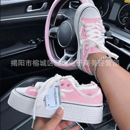 Autumn and Winter Trendy Large Size Casual Womens Canvas Shoes Wearing Thick Sole Tied Small White Outside 240315