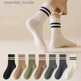 Men's Socks 5 Pairs Of Mens Autumn Mid Tube With Black And White Striped Sports Breathable Sweat Wicking Comfort Meias EU 38-44C24315