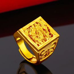 Real 100% Pure 14K Gold Color Dragon Eagle Ring for Men Brother Women Jewelry Open Engagement Wedding Finger Rings De 14 K 240227