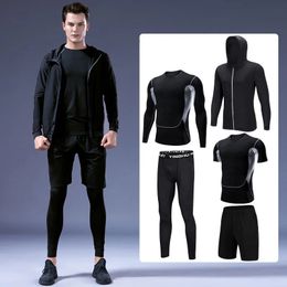 5 Pcs Mens Compression Set Running Tights Workout Fitness Training Tracksuit Short sleeve Shirts Sport Suit rashgard kit S-4XL 240306