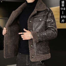 Mens Oversized Autumn and Winter Dual Sided Lapel Button Lamb Plush Thickened Jacket with Added Fat Fur