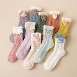 Women Socks 1 Pairs Women's Coral Velvet Winter Warm Cold Resistant Plush Thick Kawaii Candy Colored Cotton Christmas Mid Tube