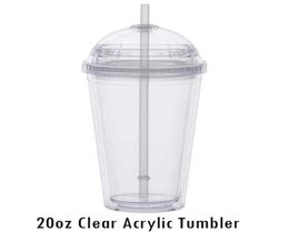 20oz Clear Straw Tumbler Outdoor With Bottle Drinking Double Acrylic Lid Dome Wall Plastic Leakageproof Cup Water Gcouu7604895