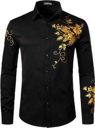 Mens Shirts Floral Turndown Party Daily Button Long Sleeve Top Casual Fashion Comfortable White Black Blue 240301